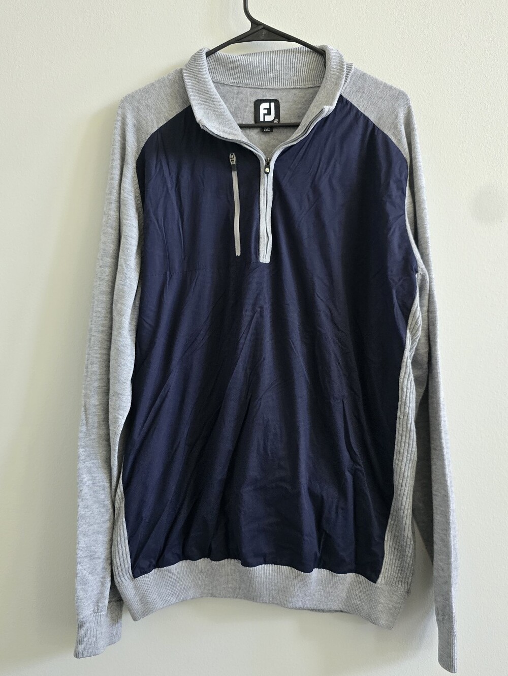 FootJoy FJ Golf Quarter Zip Pullover Sweater XL Gray Navy